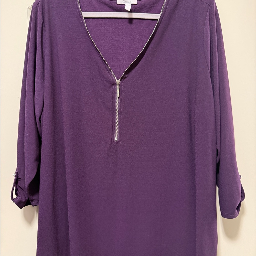 89th & Madison Deep Purple Blouse with Zipper‎ Detail